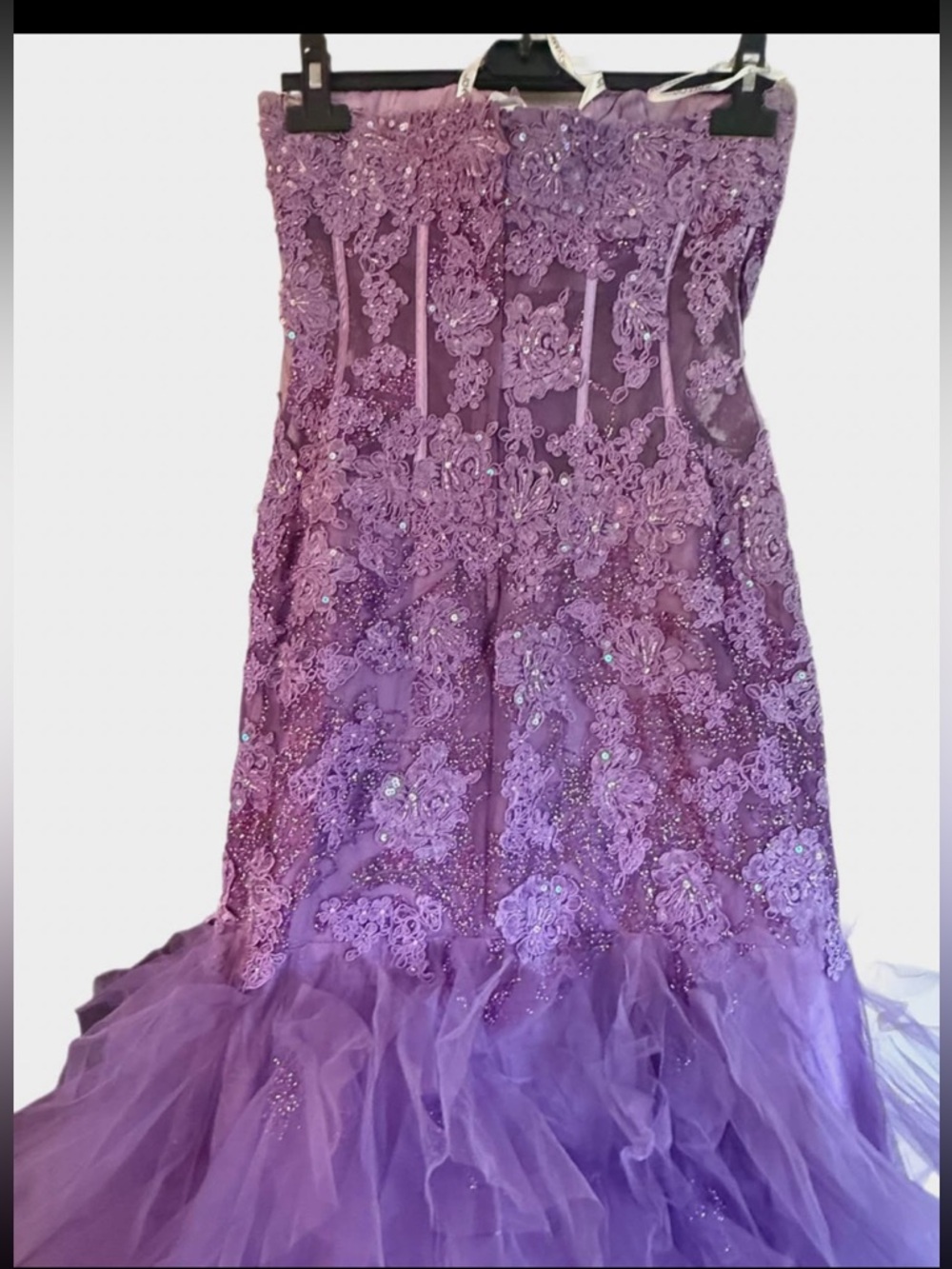 Jovani 1267 Purple Strapless Beaded Corset Mermaid Tulle Fairy Gown Sz 12 - Picture 5 of 16